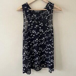Live Stitch Womens Sheer Collared Sleeveless Shirt Black & White Blous